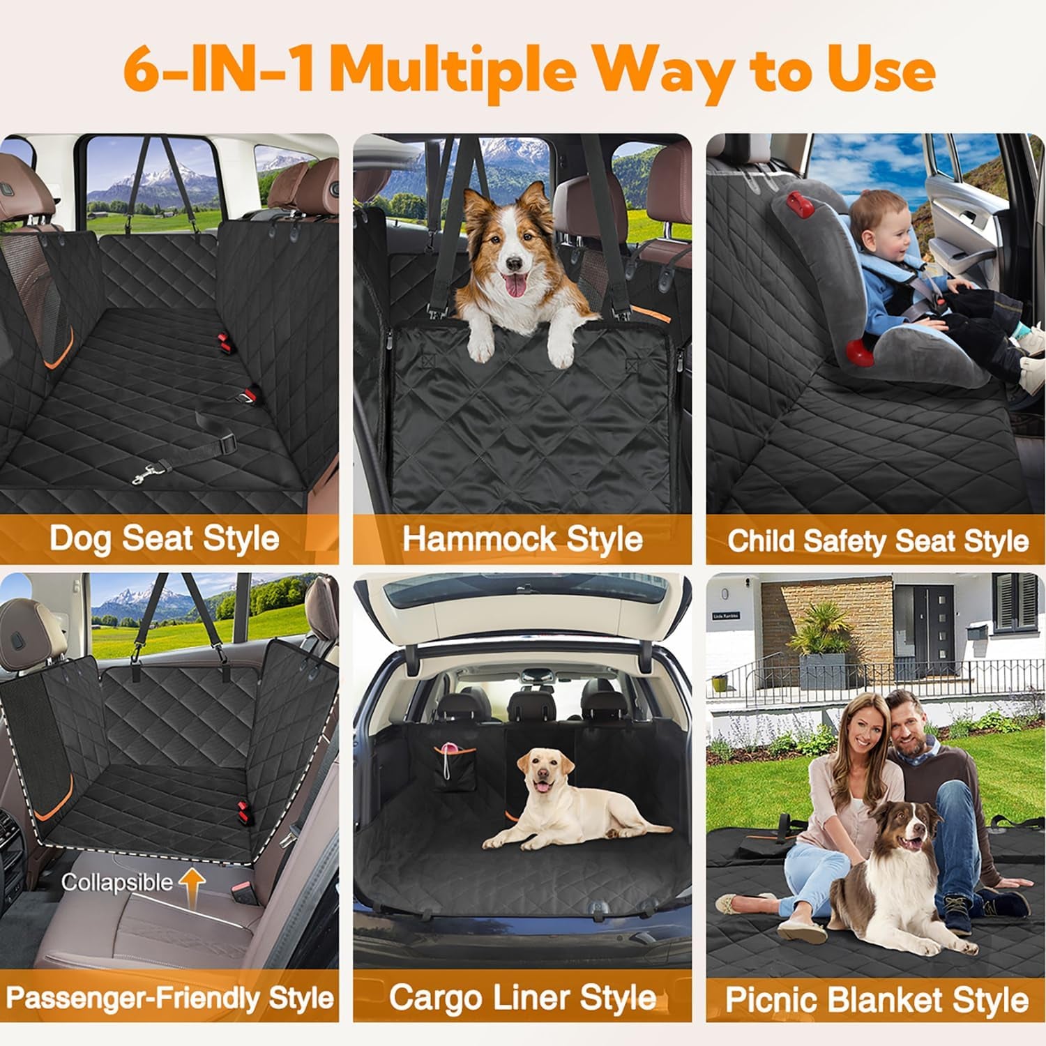 Dog Car Seat Cover for Back Seat,Waterproof Hammock with Mesh Window, Anti-Scratch Nonslip Car Seat Protector for Dogs, 600D Heavy Duty Dog Seat Cover for Cars Trucks and Suvs