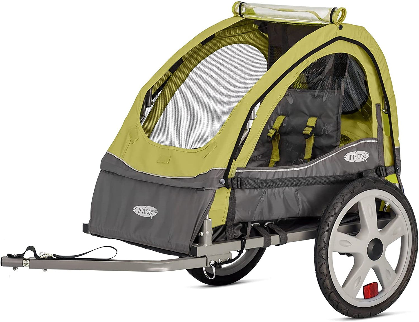 Sync and Take 2 Bike Trailer for Kids, Single and Double Seat Options, 5-Point Harness, Folding Frame, Quick Release Wheels, Easy Storage, with Bug Screen & Weather Shield, Bike Attachment