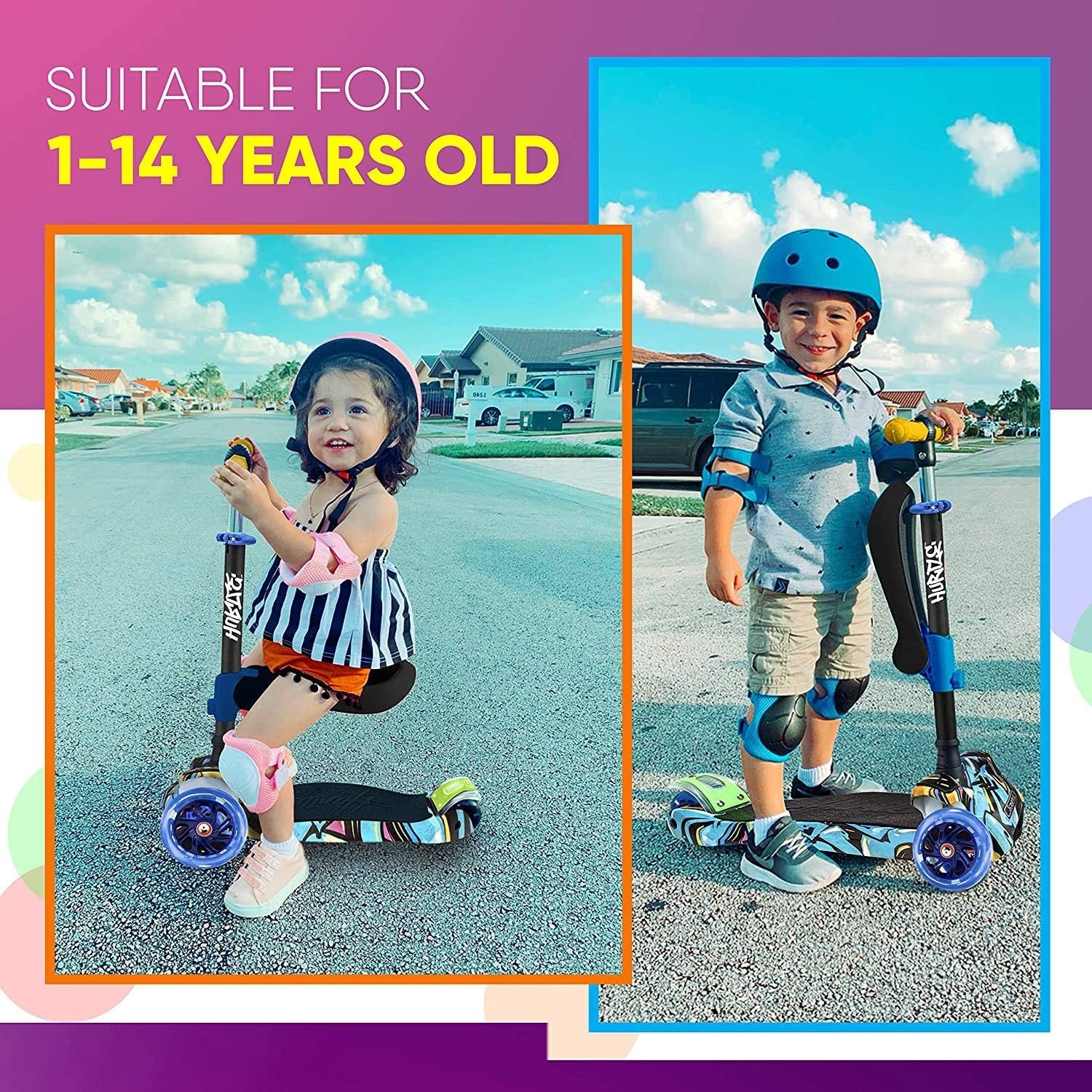 3-Wheeled Scooter for Kids - Wheel LED Lights, Adjustable Lean-To-Steer Handlebar, and Foldable Seat - Sit or Stand Ride with Brake for Boys and Girls Ages 1-14 Years Old